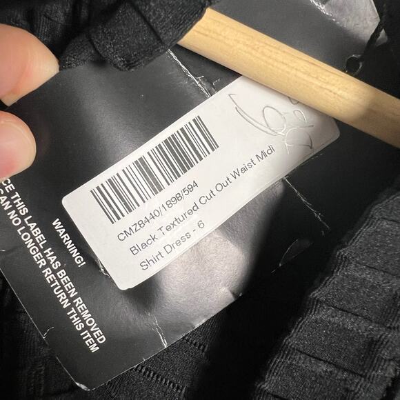 PrettyLittleThing Black Textured Cut Out Waist Midi Shirt Dress Size 2 - Picture 6 of 9